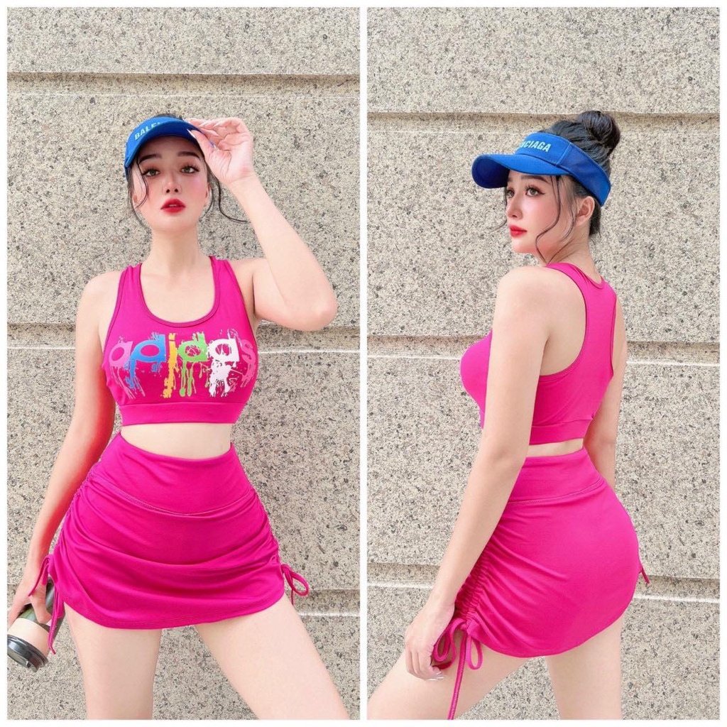 Đồ tập gym nữ Hot trend Áo Bra Das chảy Chân váy rút dây 2 bên co giãn thoáng mát tập gym, yoga, zumba, fitness