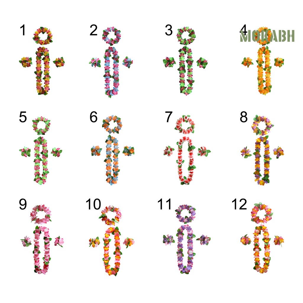 Bộ Vòng Cổ + Vòng Tay + Vòng Tay Lei Màu Tươi Sáng Thoáng Khí Phong Cách Hawaiian Thích Hợp Cho Các Bữa Tiệc Ngoà