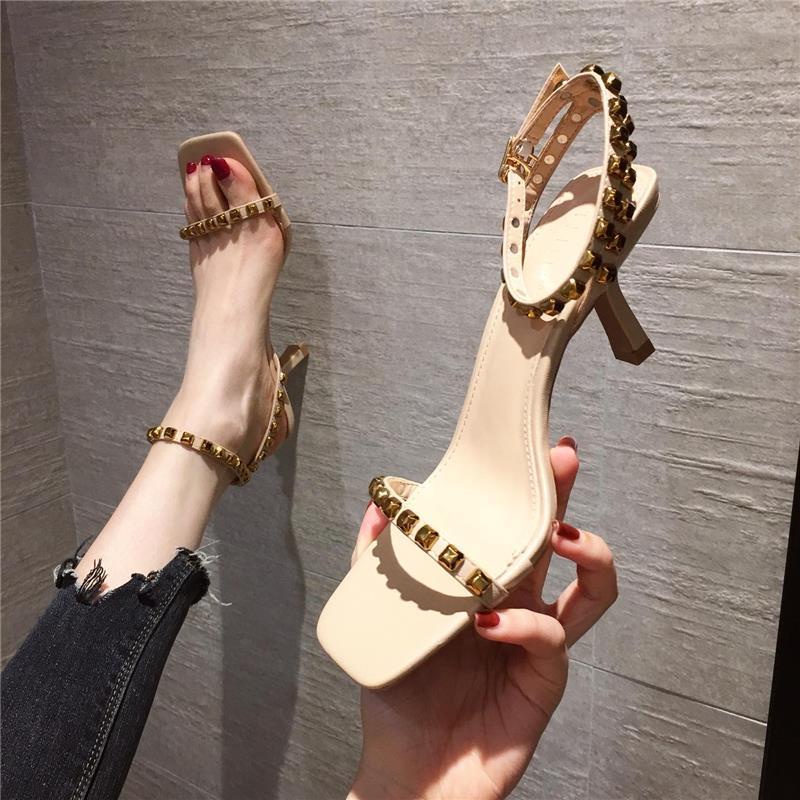 Giày Cao Gót Sandal Đính Đinh Tán Thời Trang Mùa Hè Pháp 2021
