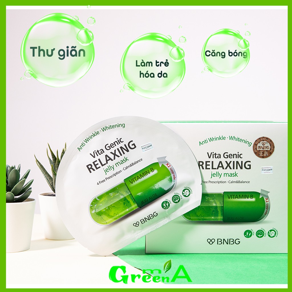 Mặt Nạ BNBG Xanh Lá [HỘP 10 MIÊNG] Vita Genic Relaxing Jelly Mask Vitamin B Hỗ Trợ Phục Hồi Da Hư Tổn 30ml [NHẬP KHẨU]