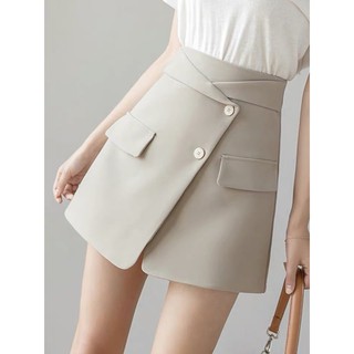 Chân váy chữ A lưng cao có quần bên trong màu kem- Váy ngắn cạp cao có quần