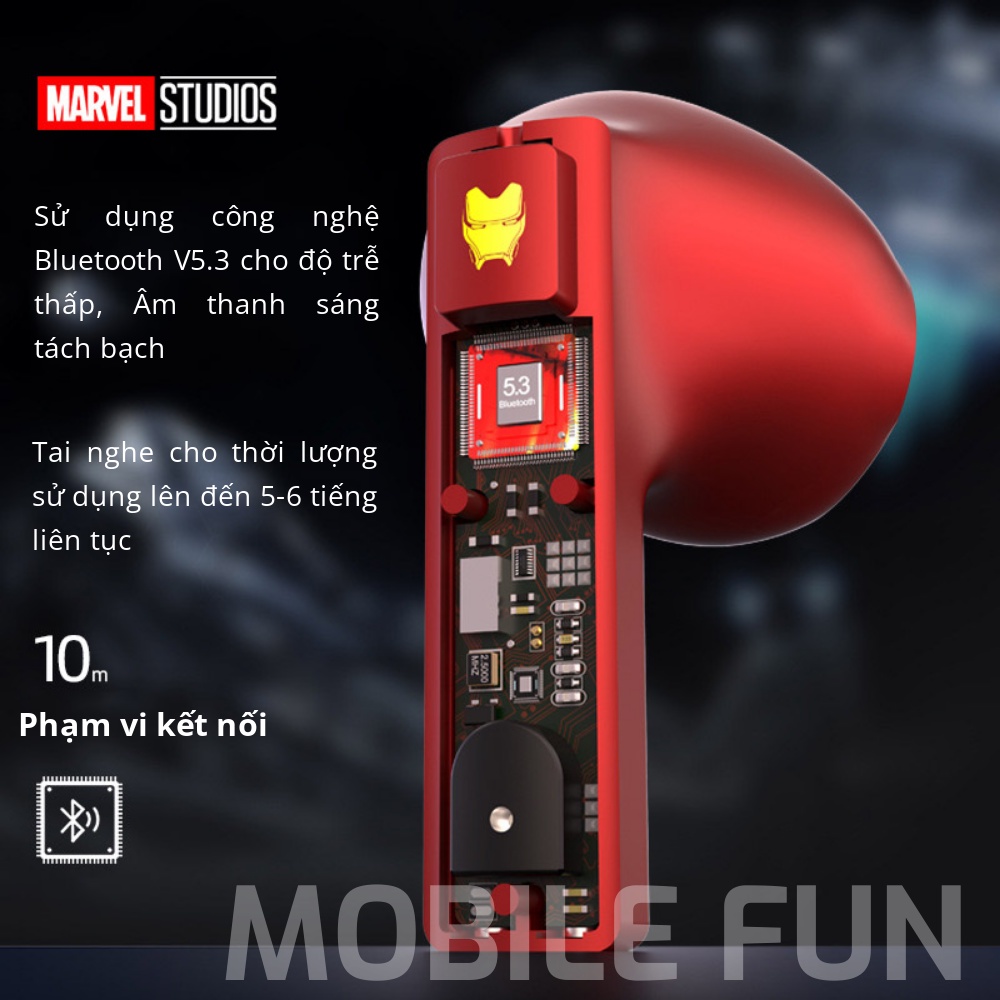 Tai nghe Iron Man MV08 Marvel Chính hãng Disney, kết nối bluetooth độ trễ thấp âm thanh siêu BASS, Vocal trong trẻo