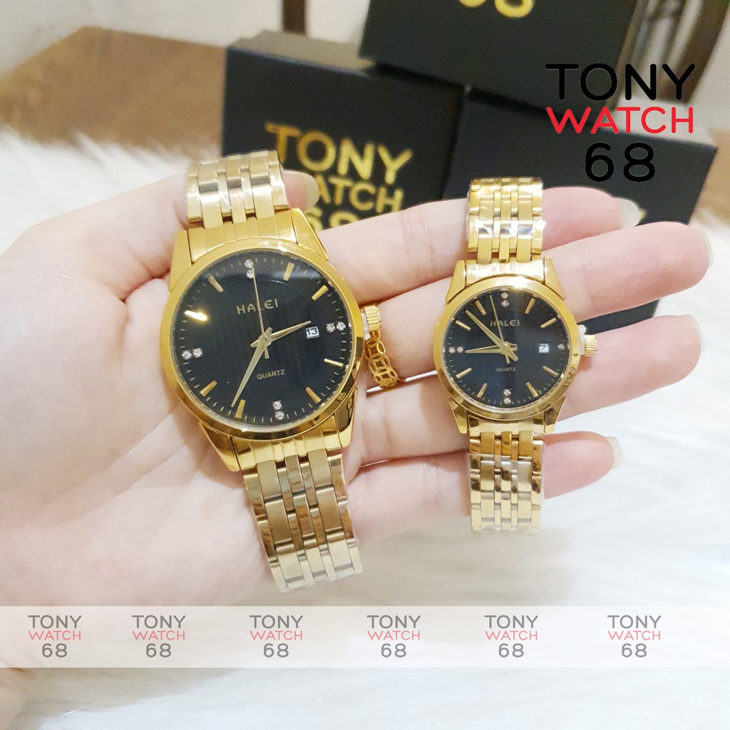 Đồng hồ đôi nam nữ Halei 564 dây thép đúc đặc 6 hàng chống nước chống xước Tony Watch 68