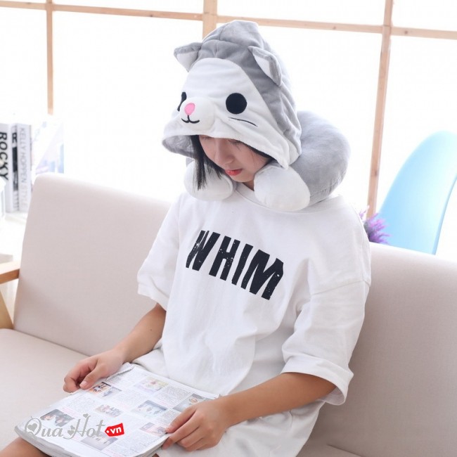 Gối Kê Cổ Chữ U Có Mũ Cute.