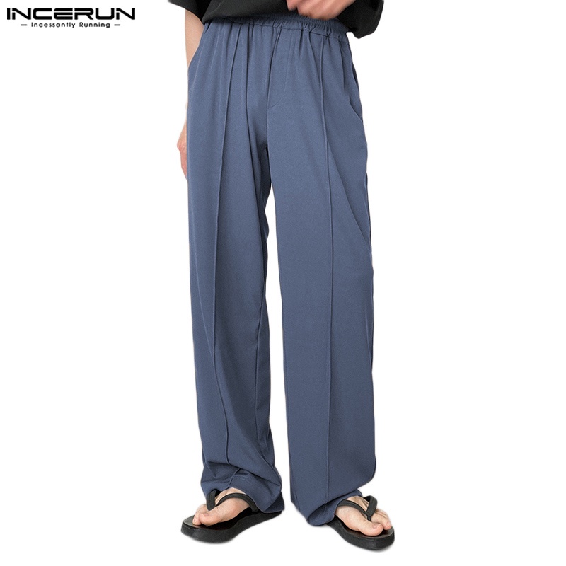 Quần dài INCERUN ống rộng thùng in màu thoải mái thời trang Hàn cho nam