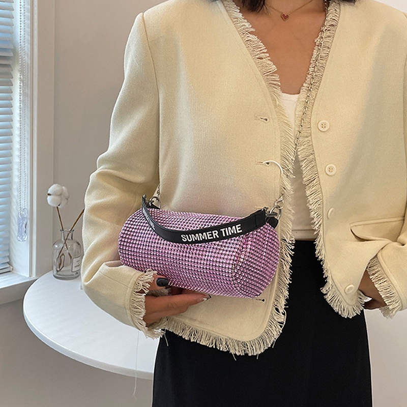 Hmg Túi Xách Đeo Vai Hình Vuông Đính Đá Phối Dây Xích Thời Trang Dành Cho Nữ