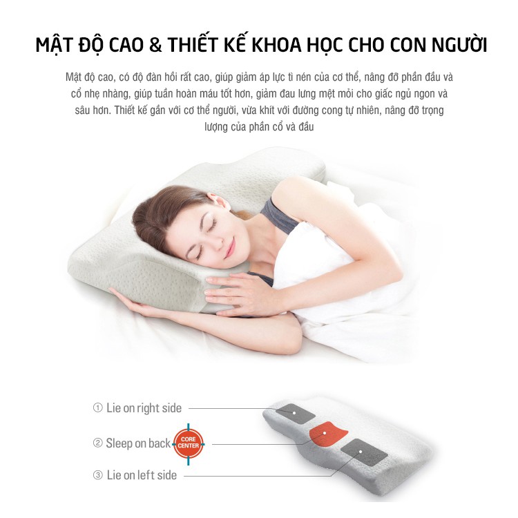 Gối Lock&Lock Memory Foam 50D HLW114 62*34*10cm -Hàng Chính Hãng, Chất Liệu Mút Hoạt Tính, Thiết Kế Hình Cong Chống Ngáy