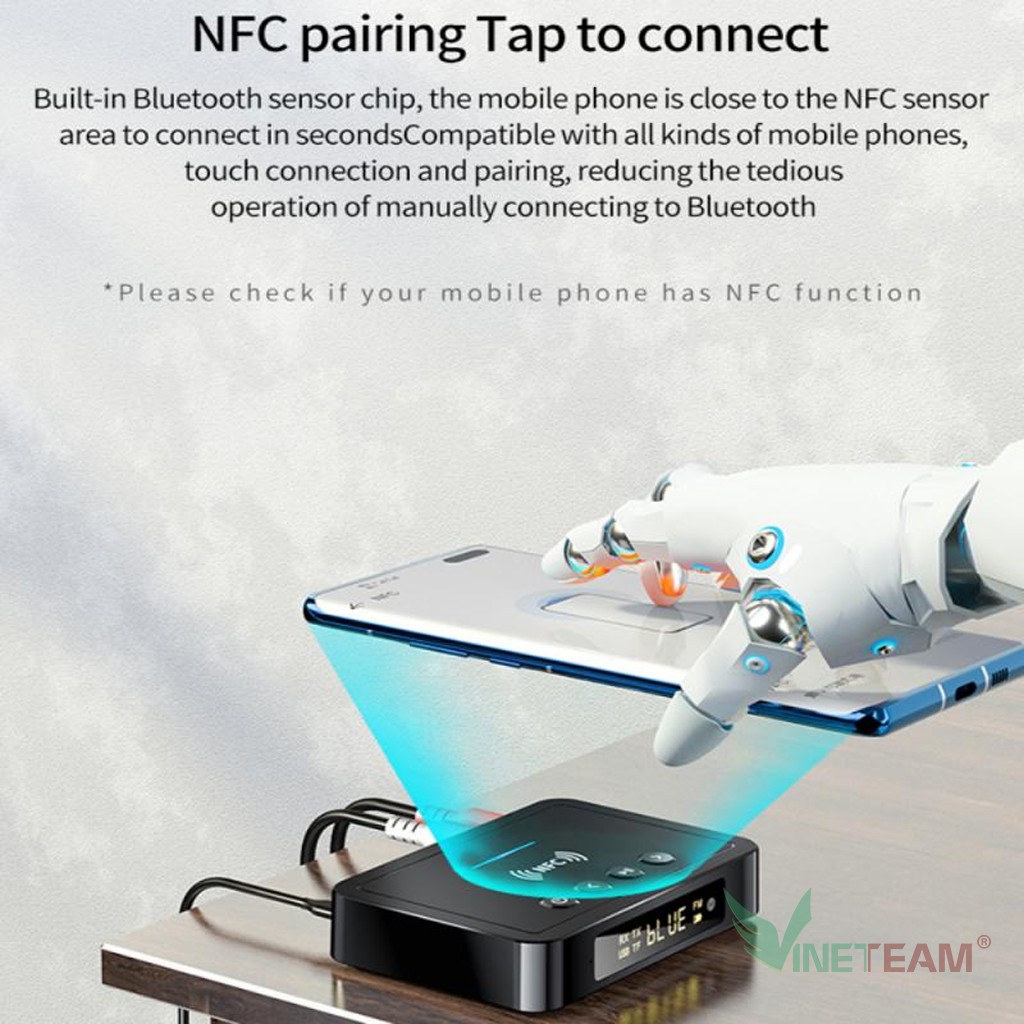 Thiết bị nhận phát bluetooth không dây NFC M6 Âm Thanh Stereo 3.5Mm Jack Cắm Aux optical coaxial input có FM -4546