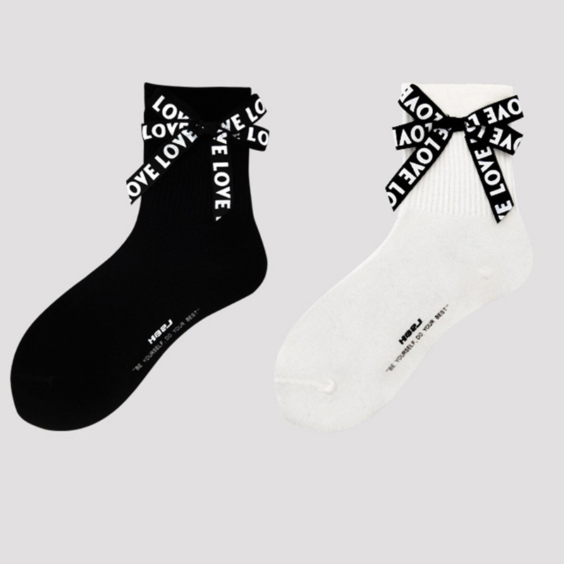 Youyo Vớ Cotton Harajuku Hàn Quốc In Chữ Phối Ruy Băng Ngọt Ngào Phong Cách Lolita Cho Nữ