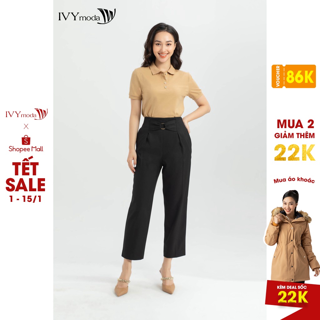 [NHẬP WABRTL5 GIẢM 10% TỐI ĐA 50K ĐH 250K ]Áo Thun nữ Trơn Cổ Đức IVY moda MS 57P0154