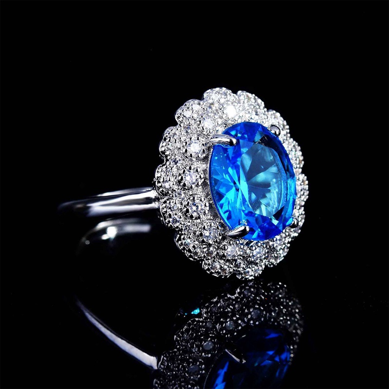 Nhẫn bạc 925 đính đá zircon hình oval màu hồng/ vàng/ xanh dương sang trọng cho nữ