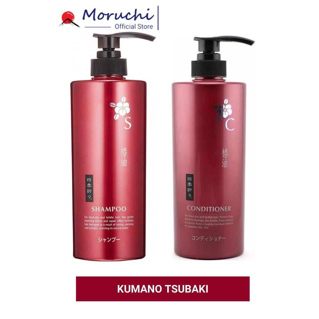 Combo dầu gội + xả Kumano Tsubaki 600ml chiết xuất dầu hoa trà Tsubaki hết khô xơ do hóa chất - Moruchi
