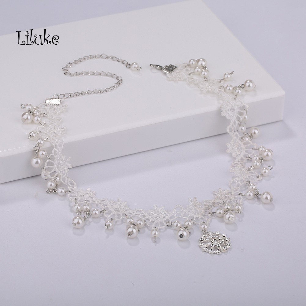 Vòng Cổ Choker Ren Phối Ngọc Trai Giả Thời Trang Xinh Xắn Cho Nữ