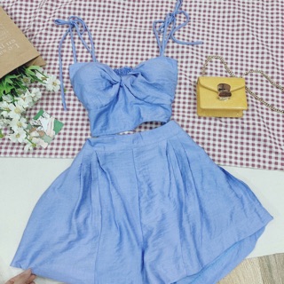 Set crop mix quần giả váy