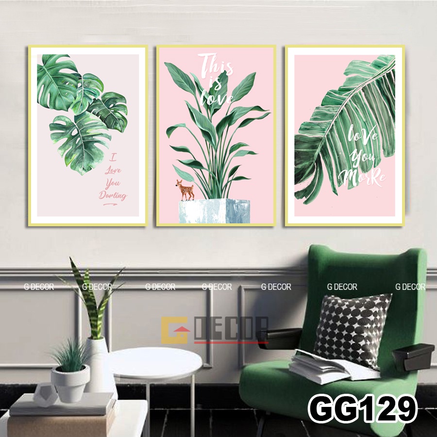 Tranh treo tường canvas khung gỗ 3 bức phong cách hiện đại Bắc Âu tranh decor trang trí phòng khách phòng ngủ spa 67