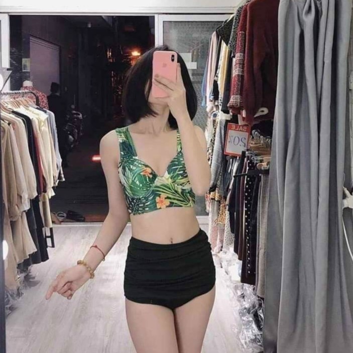 Bikini Nữ 2 Mảnh Quần Cạp Cao Aó Bra Hoa Lá Đẹp Bin Sports BHV090 [ Bikini Giá Xưởng ]