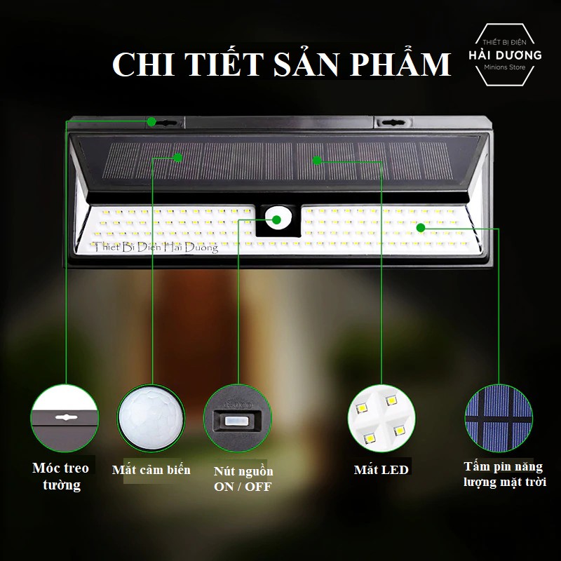 Bộ 2 Đèn led cảm biến hồng ngoại năng lượng mặt trời 52/90/118 mắt led - 180 mắt COB - Có điều khiển