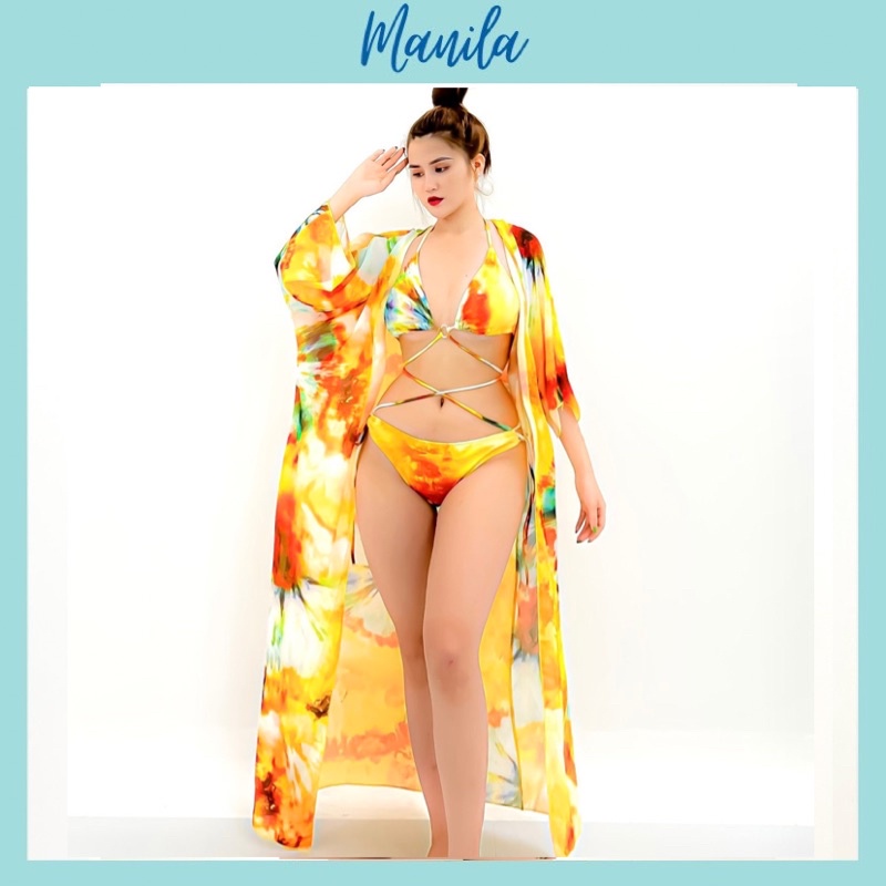 Bikini Set 3 Món Kèm Áo Choàng Tam Giác Cam Lửa Sang Chảnh MNL-T31-T31