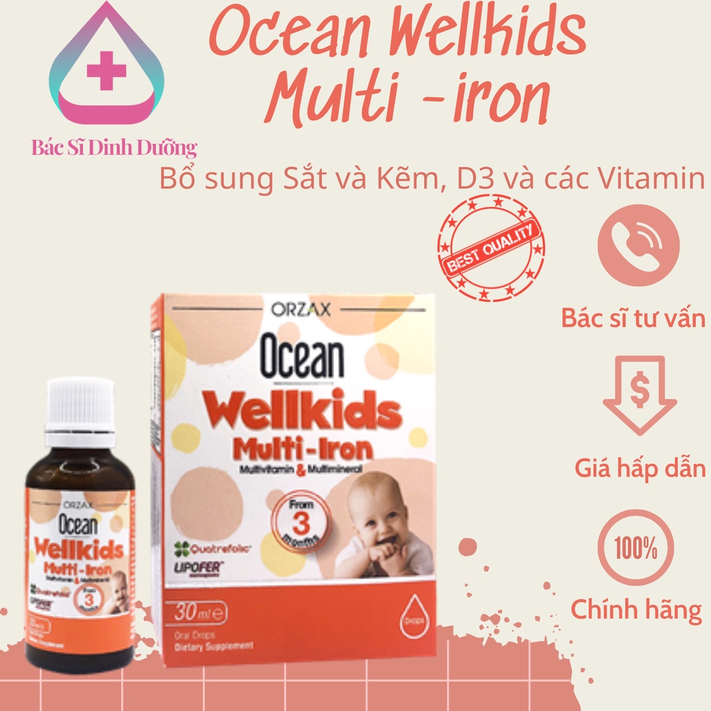 [ Chính Hãng] Ocean Wellkids- Multi iron_ • Bổ sung Sắt và kẽm và các vitamin thiết yếu cho trẻ nhỏ