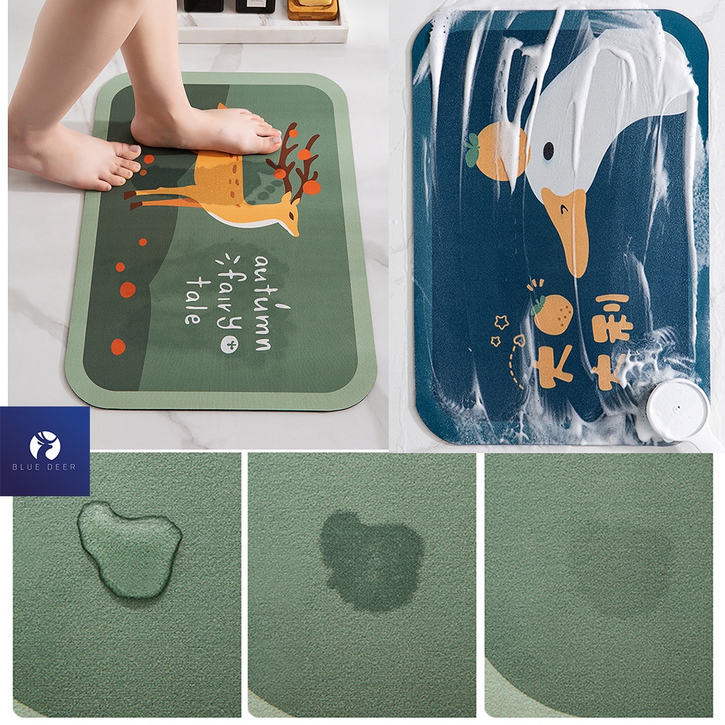 Thảm chùi chân chống trượt hình thú nhanh khô để phòng tắm, nhà bếp – BLUE DEER