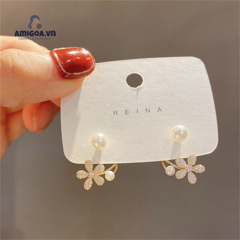 ✨✨Khuyên Tai Hình Hoa Đính Ngọc Trai Thiết Kế Sang Trọng Thời Trang