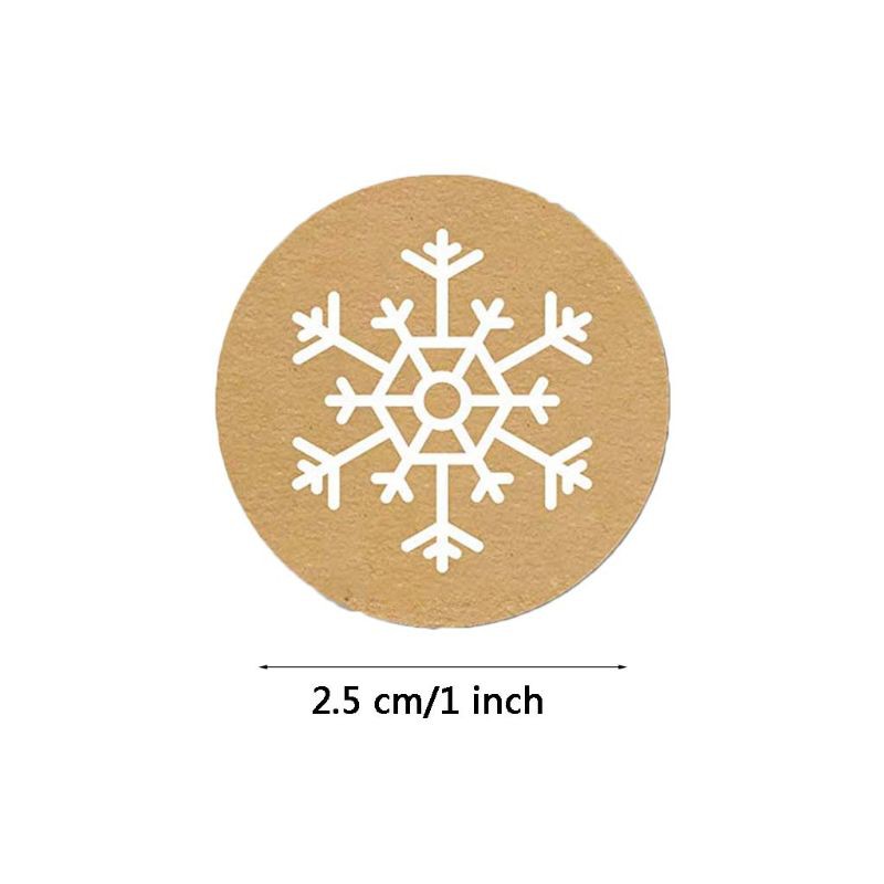 SHAS 500pcs/roll Round Kraft 7 Styles Christmas Snowflake Stickers Seal Labels Scrapbooking Stationery Decor