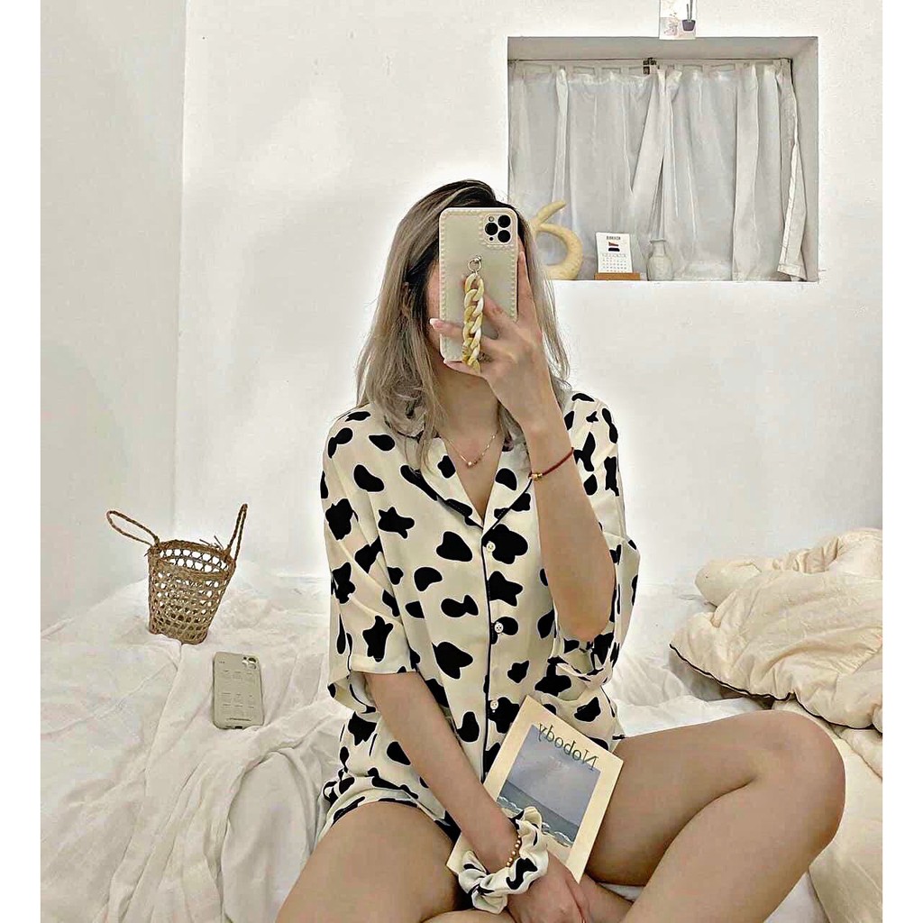 Bộ Ngủ Pijama Cánh Dơi Nhiều Họa Tiết Tim - Gấu - Trắng - Xanh -Bò Sữa Nữ [FREESHIP] Đồ ngủ đồ mặc nhà form rộng cao cấp