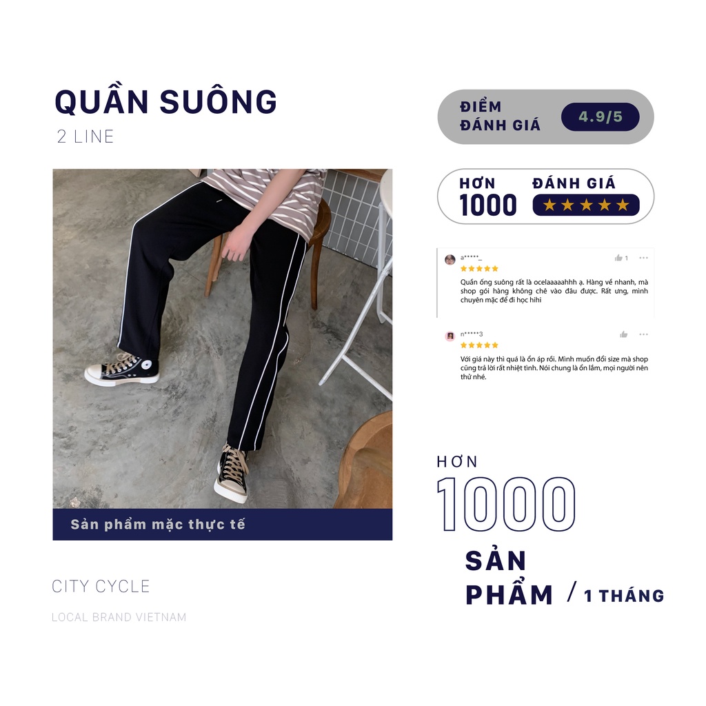 Quần ống rộng nam nữ 2 line City Cycle - Quần vải phối 2 sọc Unisex ống suông Local Brand