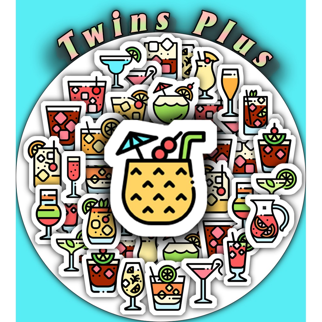 [Twins Plus] Bộ 25 Sticker Cocktails (1) dán trang trí laptop, máy tính bỏ túi, vali, điện thoại, đàn ghita, hộp bút,...