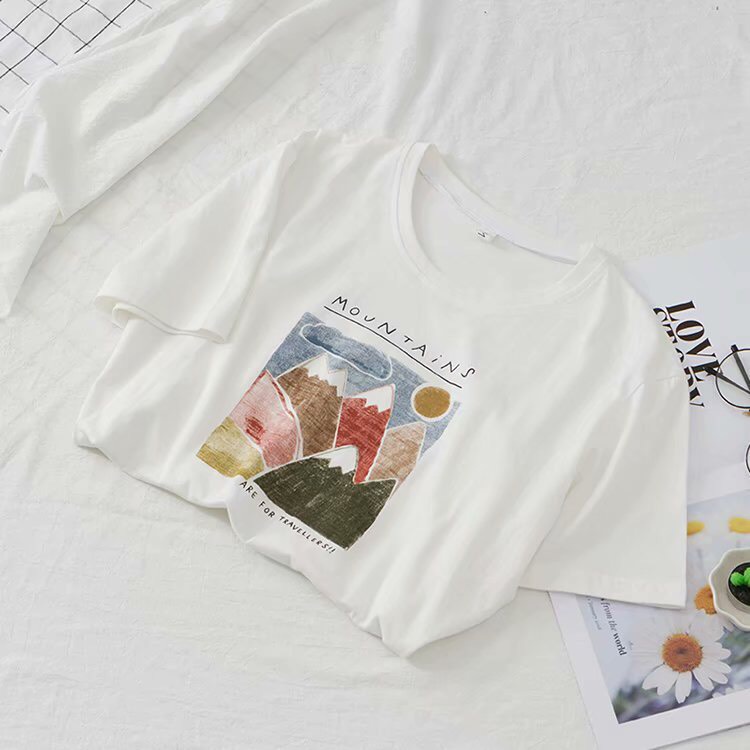 Áo Phông Nữ Hình Mountains Áo Thun Form Rộng chất vải Cotton Thoáng Mát, Mềm Mịn, Thấm Hút Mồ Hôi - Seolafashion