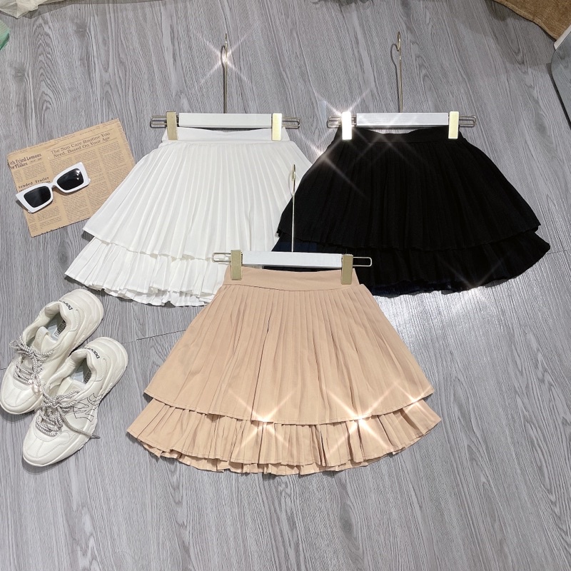 chân váy 2 tầng xếp ly hàng loại 1 hàng nhập QC - hình thật