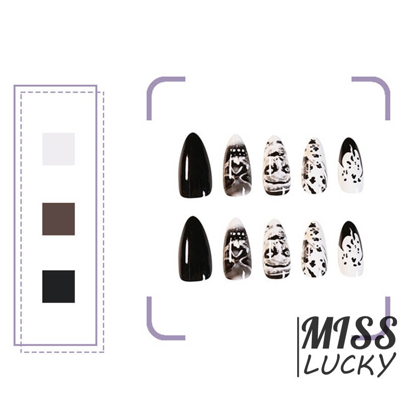 Set 24 Móng Tay Giả Họa Tiết Đầu Lâu Màu Đen Phong Cách Punk Cá Tính