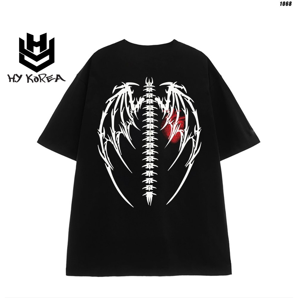 Áo thun form rộng unisex tay lỡ Xương trái tim 1068 HY KOREA