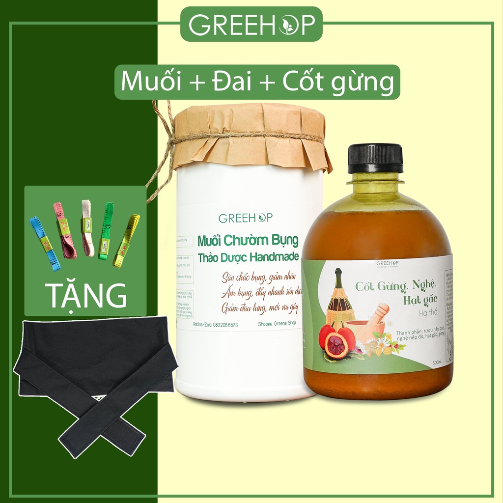 Muối chườm bụng sau sinh, đai chườm giảm eo greehop tặng kèm dây đo - ảnh sản phẩm 1