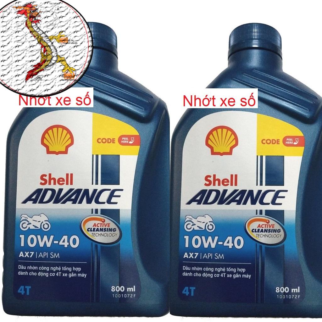 [DauNhot_PhuGia]nhớt Shell Advance 4T AX7 10W40 Synthetic Based 800ml, nhớt xe số và xe côn tay shell Ax7 10W40.