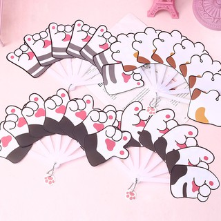 Quạt xếp nhựa cầm tay gấp gọn hình bàn chân mèo ngộ nghĩnh