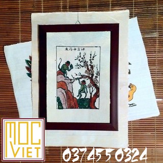 Tranh Đông Hồ Khỉ Đón Xuân - 26x36 cm - Tranh Khung