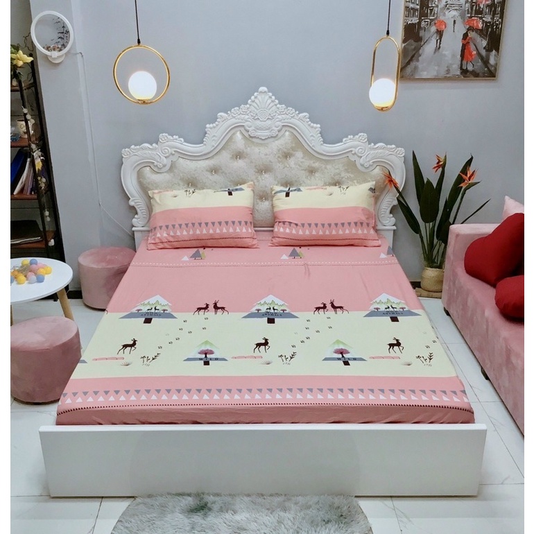 Bộ Ga Giường, Drap Giường Cotton Đũi  3 Món ga chun đủ kích thước 1m6, 1m8, 2m2 kèm 2 vỏ gối 50x70 - ảnh thật