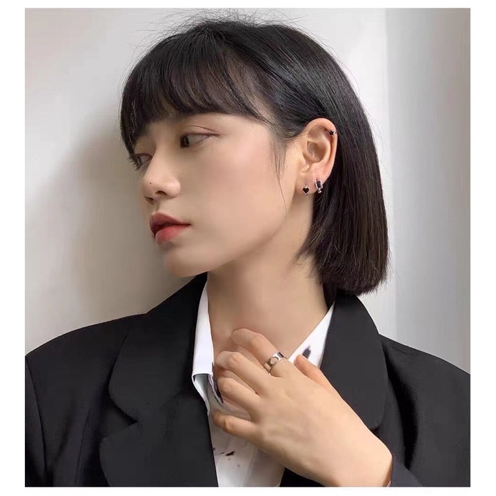 Bông tai ngôi sao bạc 925 khoen tròn bấm Minh Tâm Jewelry