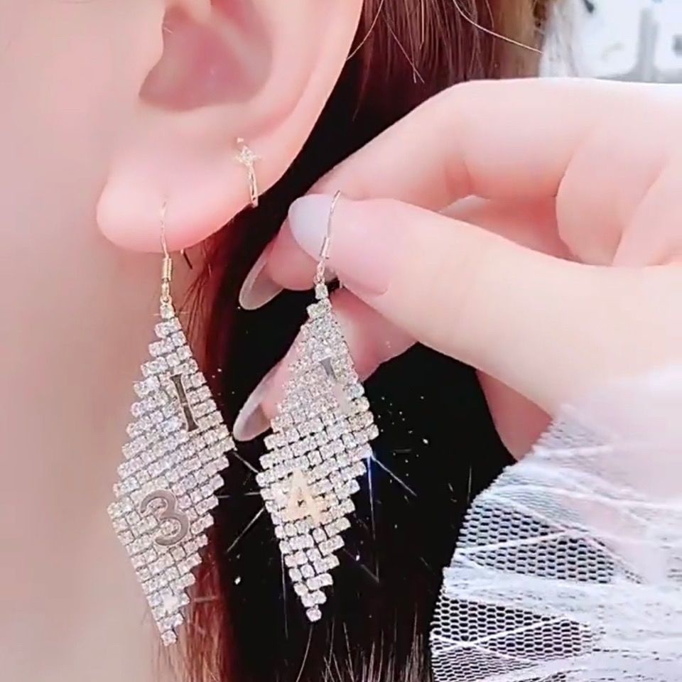 Khuyên tai móc khí chất Âu Mỹ E1402 bản to chữ 1314 bông tai nữ s925 màu kim bạc