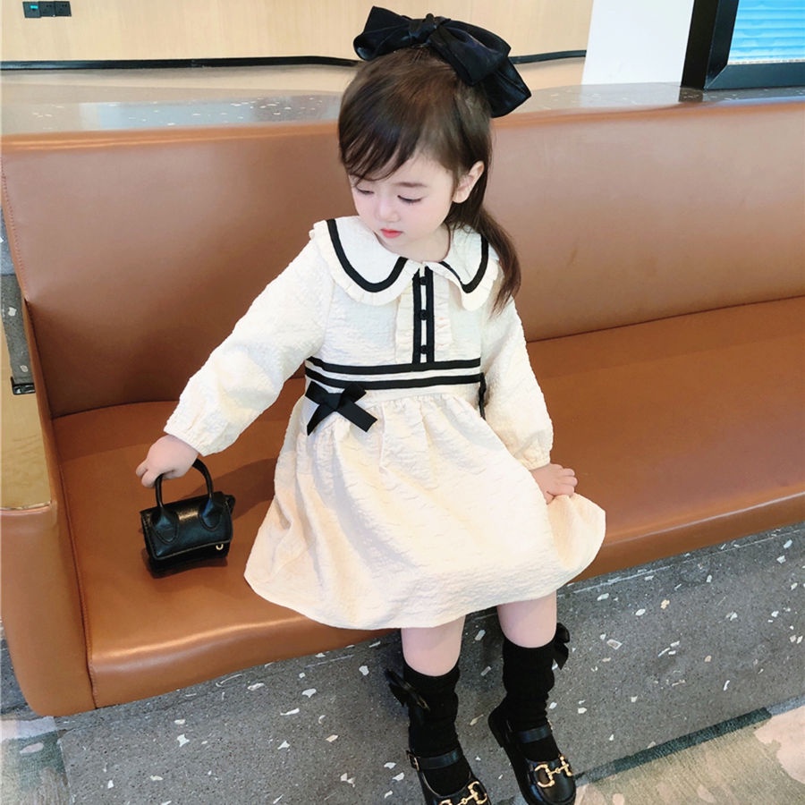 Đầm Công Chúa Tay Dài Đính Nơ Thời Trang Mùa Thu Cho Bé Gái