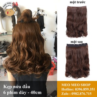 TÓC GIẢ CAO CẤP - KẸP NỬA ĐẦU 6 PHÍM DÀY - 40CM - NÂU VÀNG