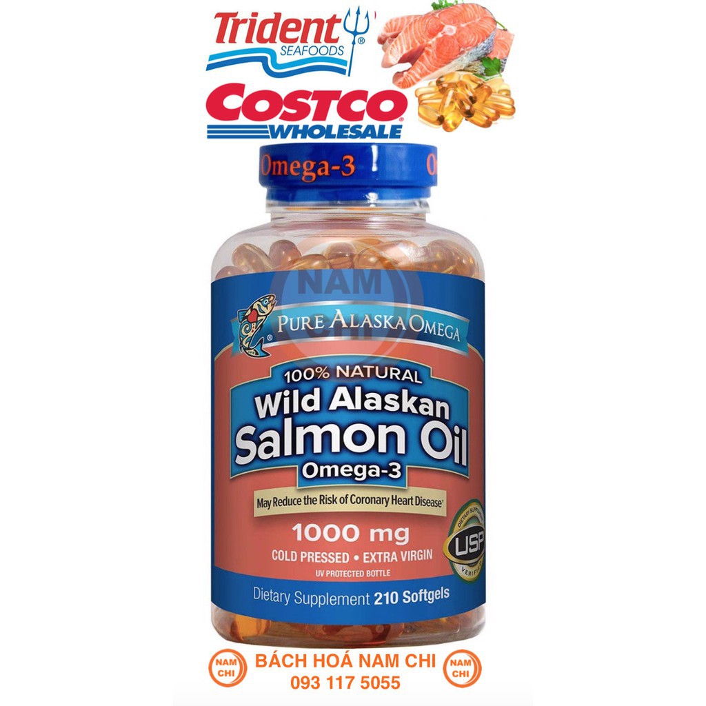 Dầu Cá Hồi Đỏ 100% Natural Wild Alaskan Salmon Oil 1000mg Bổ Sung Omega 3  HỖ TRỢ TIM MẠCH 210 Viên (CHUẨN COSTCO USA)