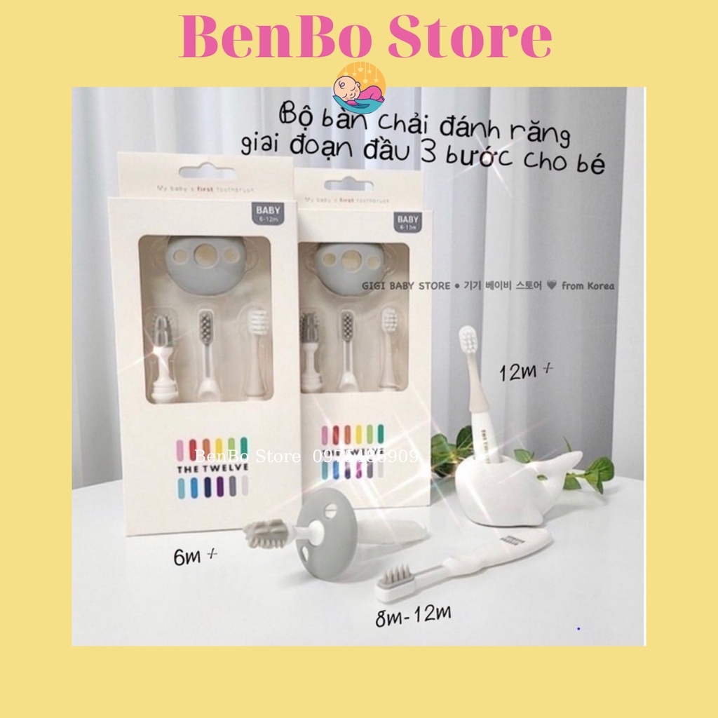 Bàn Chải Đánh Răng Hàn Quốc cho bé tập đánh răng, set 3 giai đoạn -Chính Hãng TWELVE