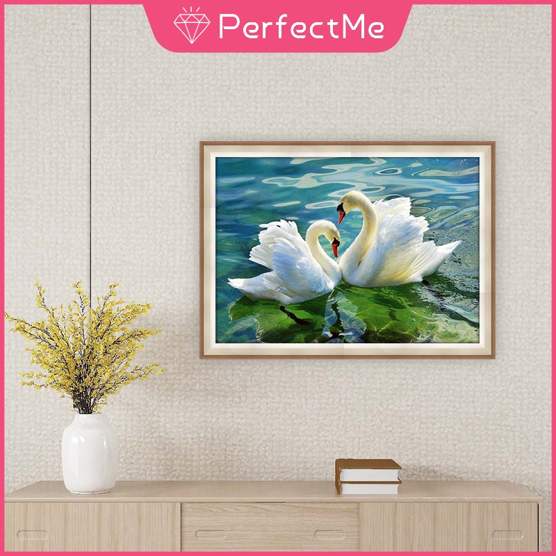 Bộ Tranh Đính Đá 5d Tự Làm Hình Thiên Nga 40x30cm Trang Trí Nhà Cửa