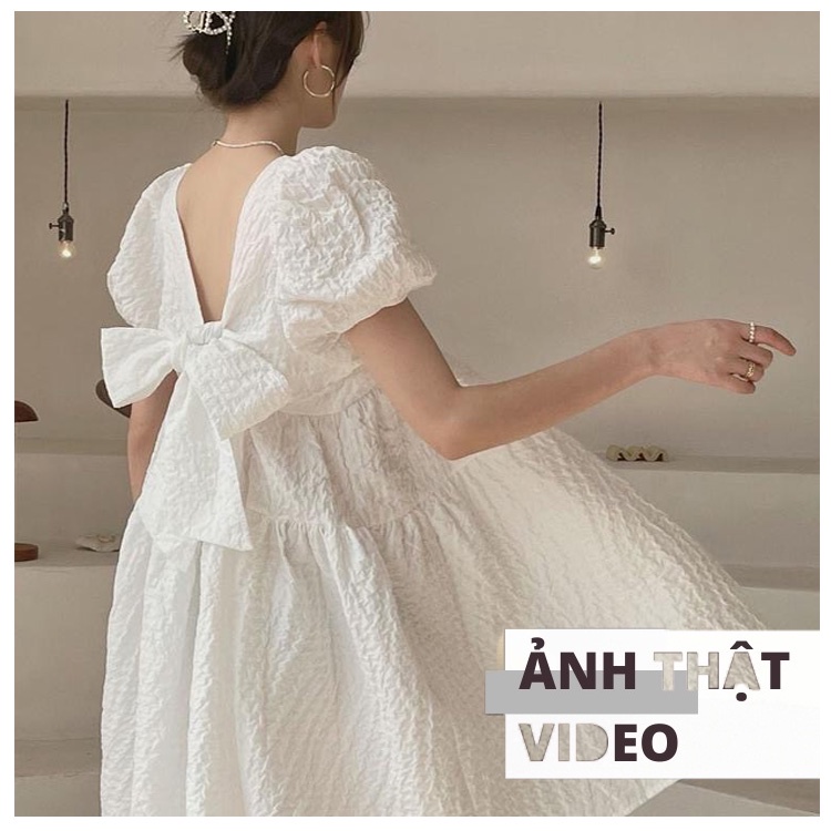 Váy Trắng xoè Thắt Nơ Sau Lưng, Đầm Trắng Dáng Babydoll xốp nhẹ bồng bềnh siêu xinh. MIALA SHOP