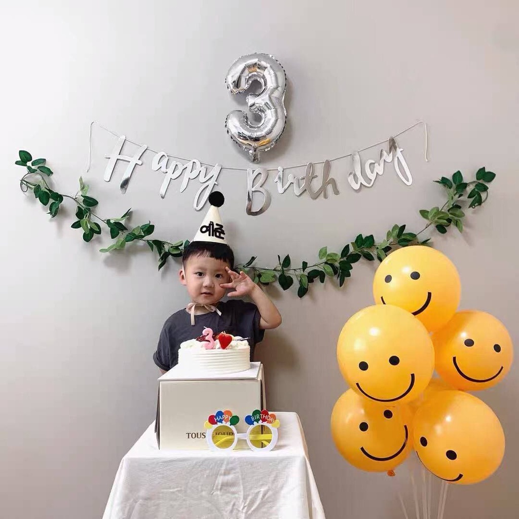 Bóng sinh nhật Hàn Quốc-Set bóng hình mặt cười màu vàng trang trí sinh nhật Hàn Quốc