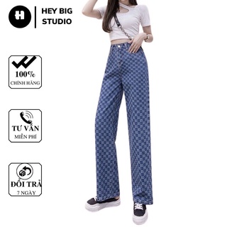 🔥HOT HIT - Hàng Có Sẵn 🔥 Quần Jeans Ống suông rộng In Họa Tiết Phong Cách Hàn Quốc Size S-Xl Cho Nữ Quần LV ống rộng