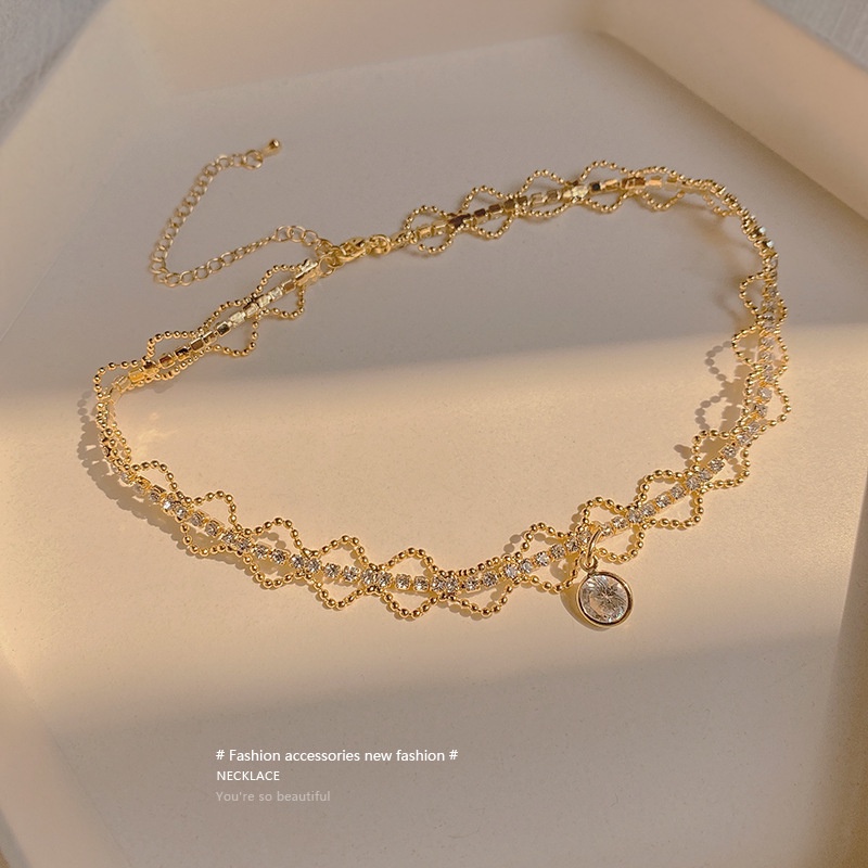 Vòng cổ Hai Lớp Đính Đá zircon Phong Cách Âu Mỹ Thanh Lịch Cho Nữ
