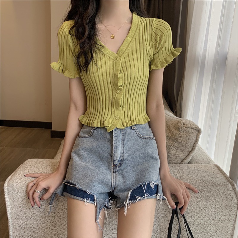Áo Cardigan Ngắn Tay Cổ Chữ V Xinh Xắn Dành Cho Nữ